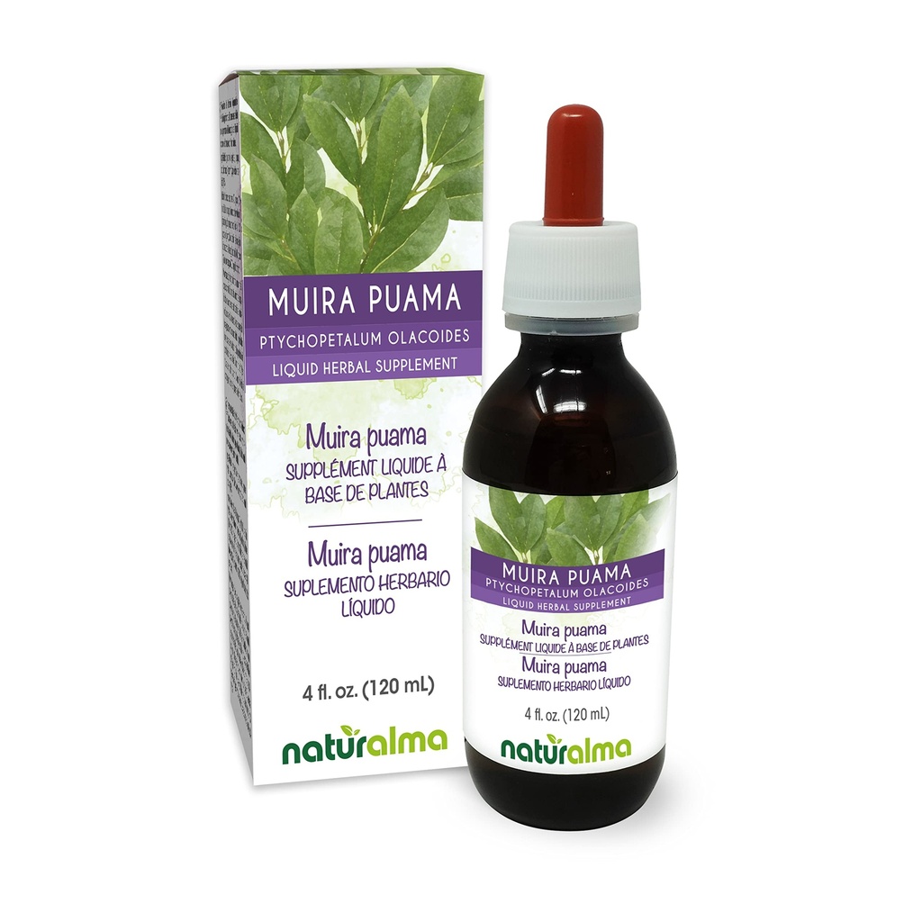 Naturalma Muira puama (Ptychopetalum olacoides) kôra Tinktúra bez alkoholu - 4 fl oz Liquid Extract in Drops - Bylinné doplnky - Vegan