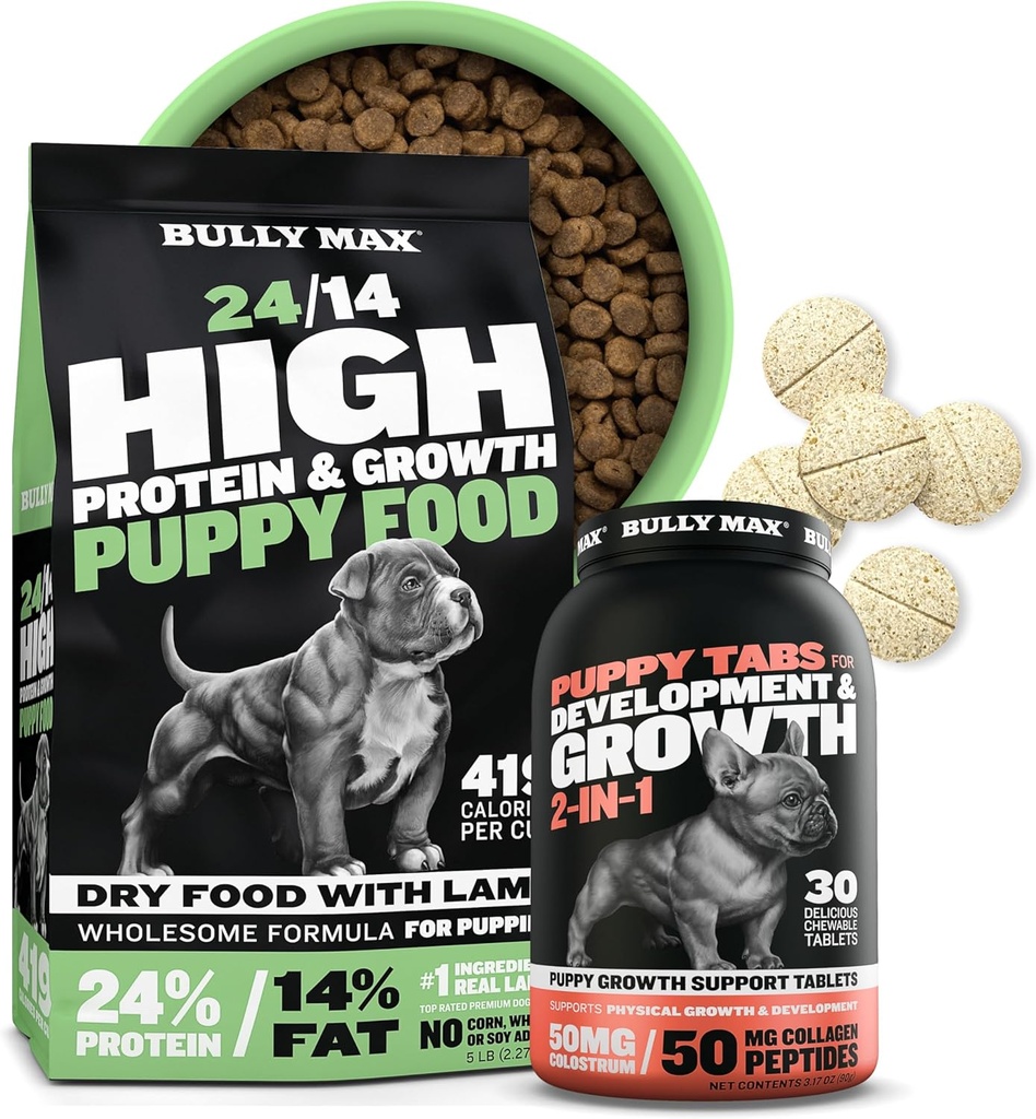 Bully Max 24/14 High Protein Puppy Food (5lbs.) a Puppy Vitamíny (30 žuvacie tabs) for Development & Growth Bundle 
