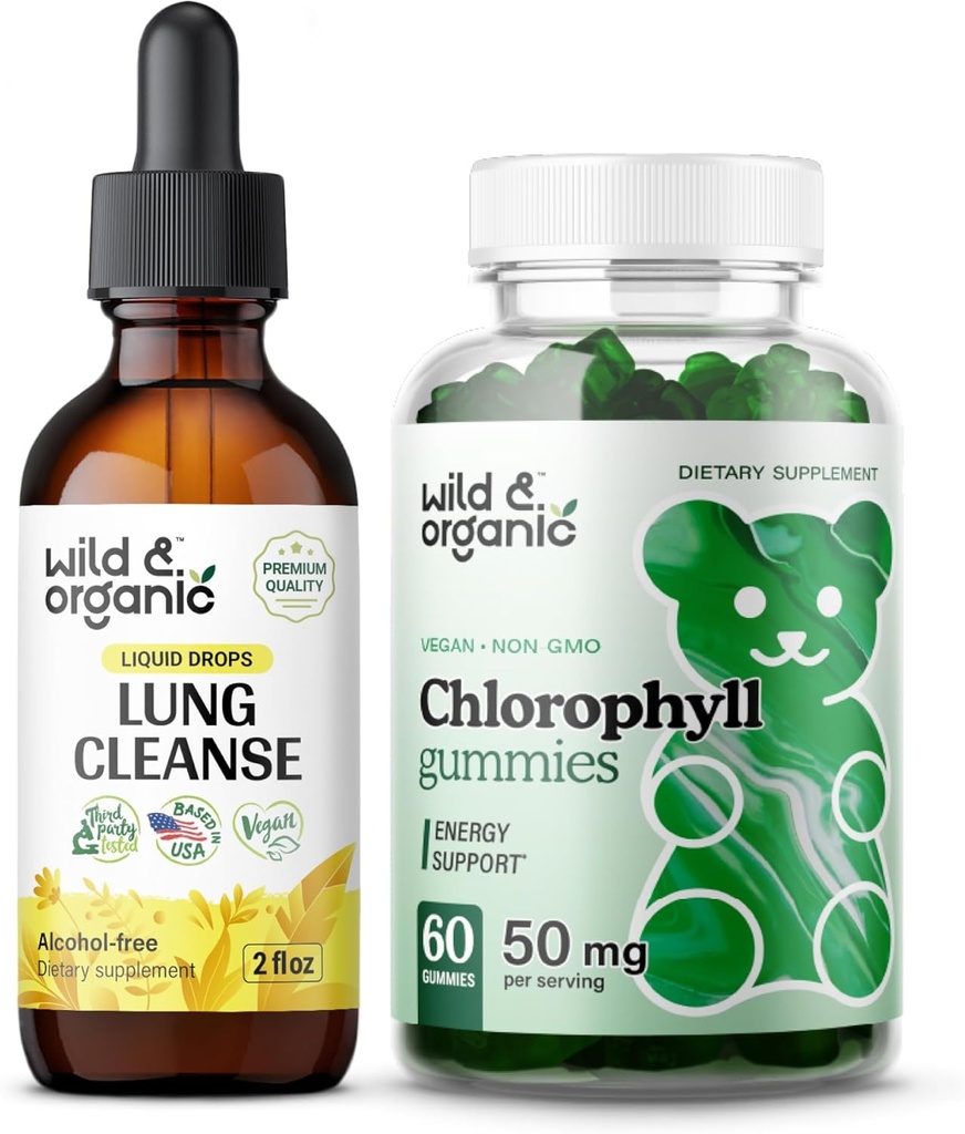 Wild & Organic Lung Cleanse Tincture 2 fl oz & Chlorophyll Gummies 60 Chews