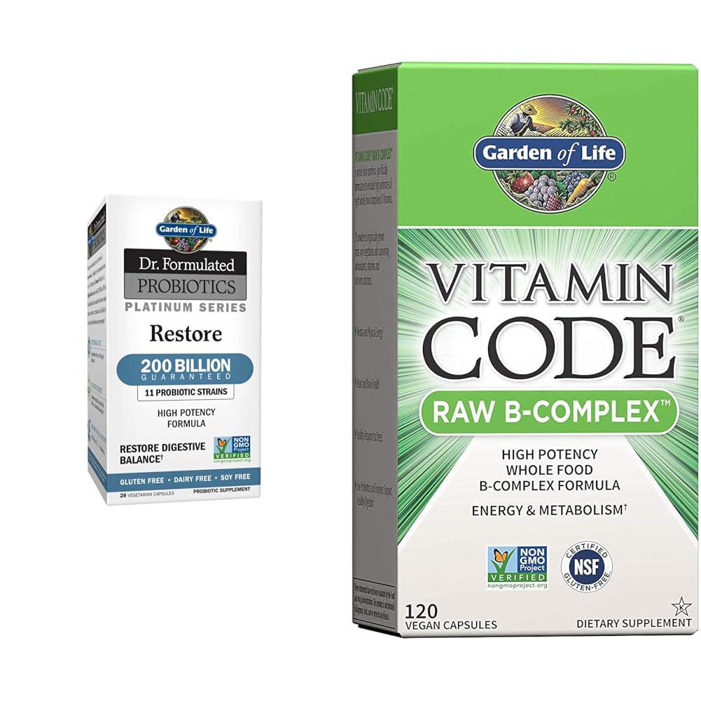 Záhrada života Dr. Formulované probiotiká Platinum Series obnoviť 200 miliárd CFU & vitamín B komplex - vitamínový kód Raw B komplex - 120 Vegánske kapsule
