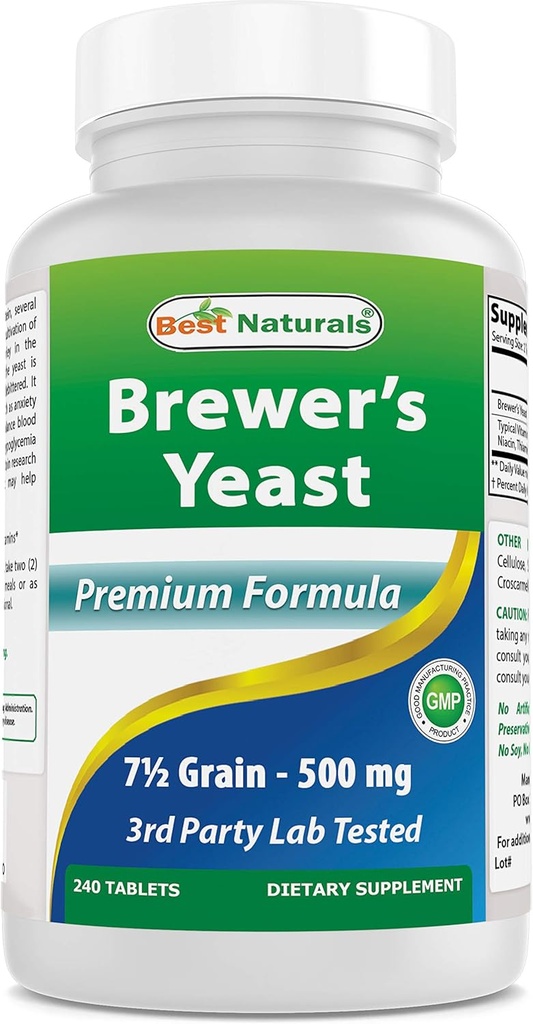 Najlepšie prírodné látky, Pivovary Kvasnice, 7-1/2 zrná s vitamínom B1, vitamín B2, 1000 mg 240 tabliet (240 g/kg)