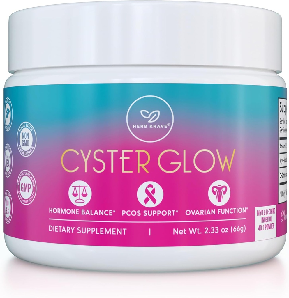 Cyster Glow Premium Myo-Inositol a D-Chiro Inositol prášok PCOS doplnok pre ženy -Ideálne 40:1 Ratio-Hormone Balance, Fertility, Zdravé Ovarian Funkcia - Vitamin B8-30 Day Supply