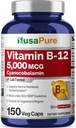 NusaPure Vitamin B12-5000 MCG 150 Veggie Capsules (Non-GMO, Vegan) - Max Strength Vitamin B12
