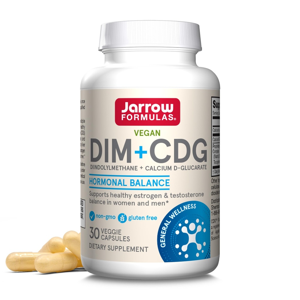 Jarrow Formulates - DIM + CDG Veggie Capsules - 30 Gróf - DIM & CDG Supplement - For Hormone Balance - Non-GMO - Gluten Free