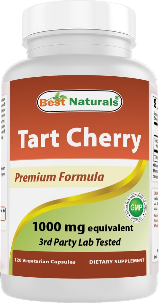 Najlepšie Naturals Tart Cherry Extract 1000 mg (Non-GMO) Veggie Kapsule - Podporuje zdravé hladiny kyseliny močovej v normálnom rozsahu, zdravé spoločné funkcie a podporuje zdravý cyklus spánku, 120 Počet