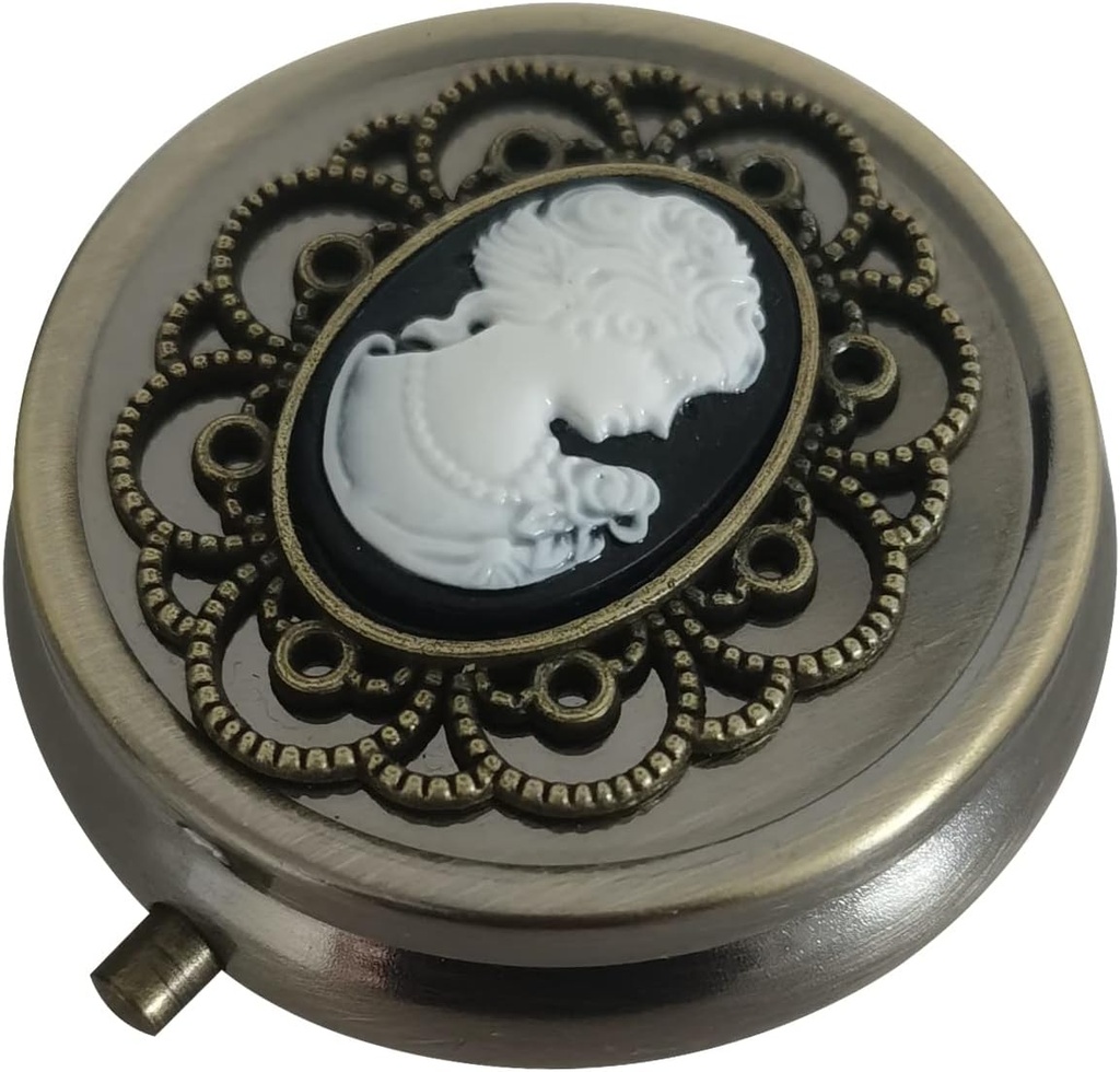 Bronze pilulky Organizátor, Prenosná lekárnička Box pre vrecko alebo Purse, dekoratívne kovové vitamíny držiak, Klasické malé pilulky kontajner, jedinečný kreatívny darček pre ženy