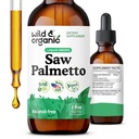 Wild & Organic Saw Palmetto Extract Drops - Urinary Support - Saw Palmetto pre mužov a ženy - Liquid Serenoa Repens Berries Supplement - Vegan, Cukor a alkohol-free - 2 fl oz