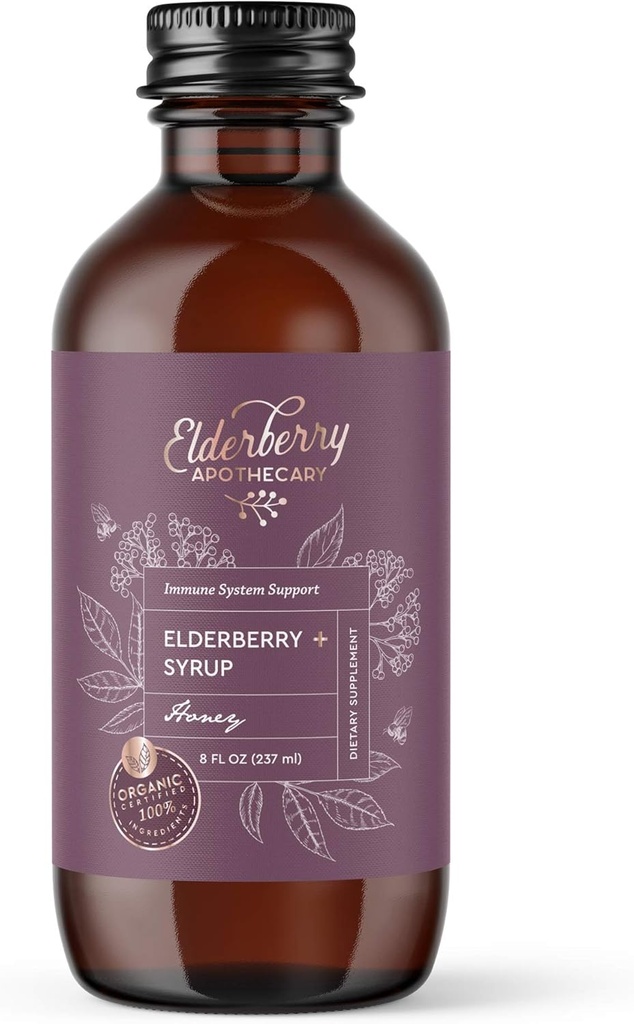 Sirup z bazy čiernej - chutný, čistý čierny Sambucus tekutý extrakt - čerstvé aroniaberries, zázvorový koreň, škorica, Echinacea - podpora odolnosti, prírodný antioxidant - 8oz