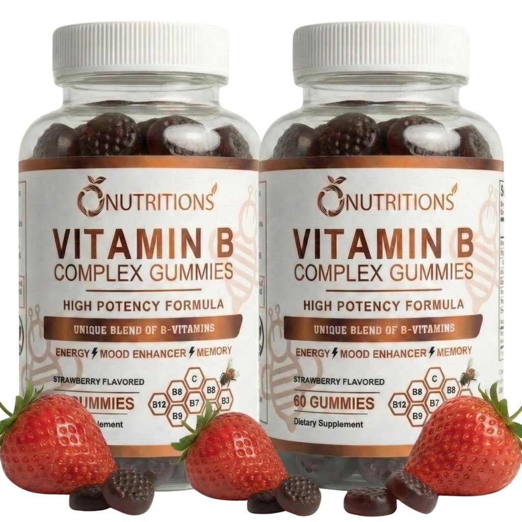 O NUTRITIKY Vitamín B komplex Vegánske Gummy s vitamínom B12, B7 ako biotín, B6, B3 ako niacín, B5, B6, B8, B9 ako folát pre stres, energiu a zdravý imunitný systém (2 balenia)