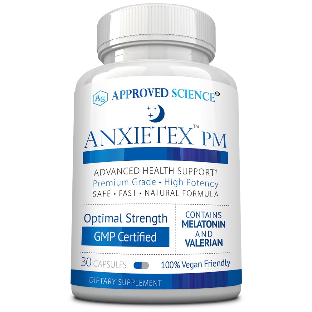 Schválená veda Anxietex Night - Jednoduché starosti a nespokojnosť, dobre spánok - Valerián, vášeň Kvet, harmanček - 30 Kapsule - Vegan Supplement - Made in The USA