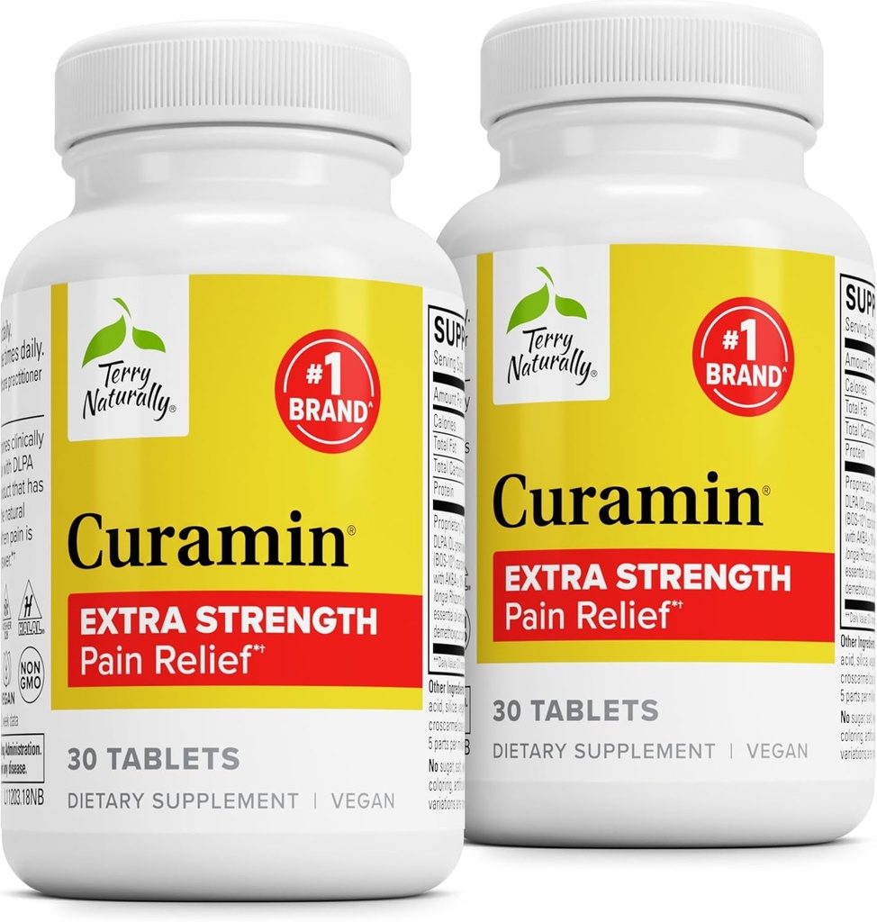Terry prirodzene kuramin extra sila - Curcumin & Boswellia pre zdravé cirkulačné podporu - Turmerica doplnok k podpore kĺbov, svalového zdravia a výroby endorfínu - 30 tabliet (Back of 2)