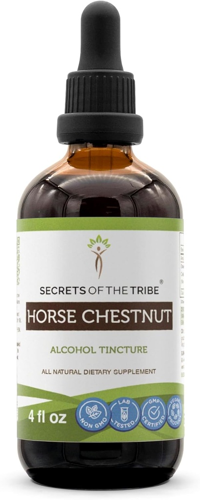 Secrets of the Tribe Horse Chestnut Alkohol Liquid Extract, Horse Chestnut (Aesculus hippocastanum) Supplement Supplement Nut Tincture (4 FL OZ)