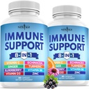 NEW AGE 8 in 1 Immune Support Booster Supplement with Echinacea, Vitamin C and Zinc 50mg, Vitamín D 5000 IU, Turmeric Curcumin & Ginger, B6, Elderberry 120 count (Pack of 2)