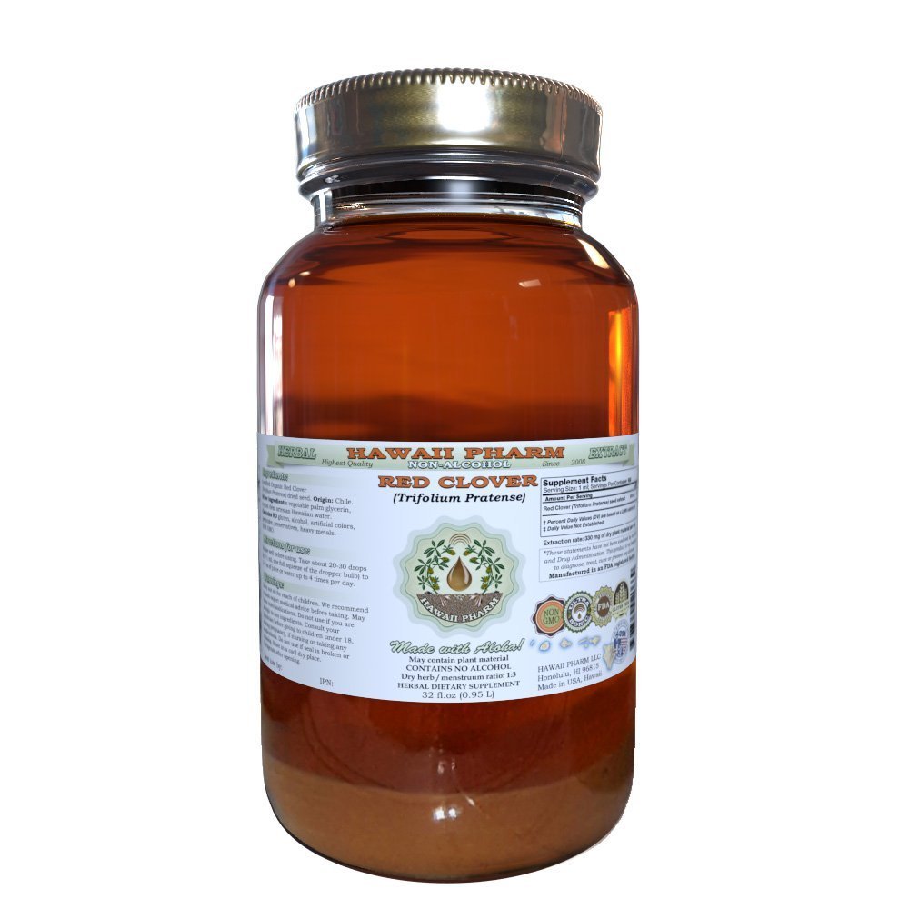 Red Clover Alkohol-Free Liquid Extract, Red Clover (Trifolium Pratense) Seed Glycerite Natural Herbal Supplement, Hawaii Pharm, USA 32 fl.oz