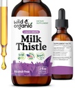 Wild & Organic Milk Thistle Extract Drops - Pečeň Cleanse Support - Milk Thitle Pečeň Detoxikácia - Silymarin Supplement - Silybum Marianum Seeds - Vegan, Cukor a alkohol-free - 2 fl oz