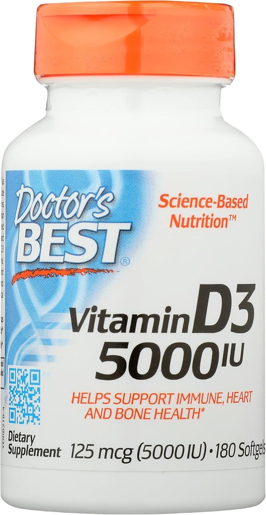 Lekári najlepší vitamín D3 5000IU, non-GMO, 180 Softgel (Pack of 1)