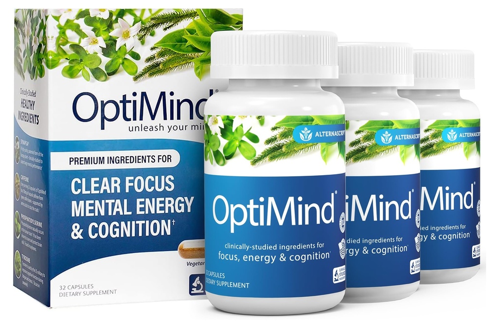 Optimind Bacopa Monnieri Brain Supplement for Memory and Focus, Noottropics with Fosfatidylserin, Huperzine A, non-GMO, Klinicky študované zložky, 96 Kapsule