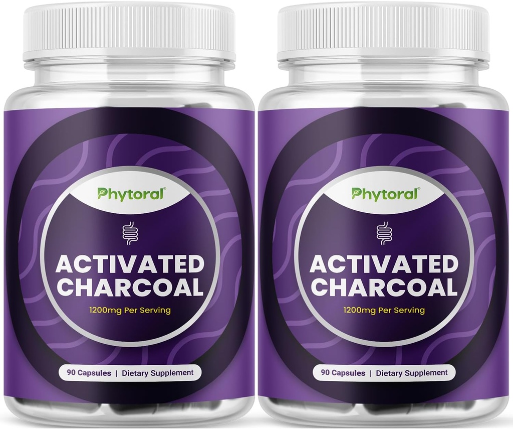 Aktivované Charcoal pilulky Detox & Cleanse - Čistiace kokosové kapsule s 1200 mg per service for Bloating Relief - Active Detoxification Supplement for Body & Gut Health - 90 Gróf - 2 balenia