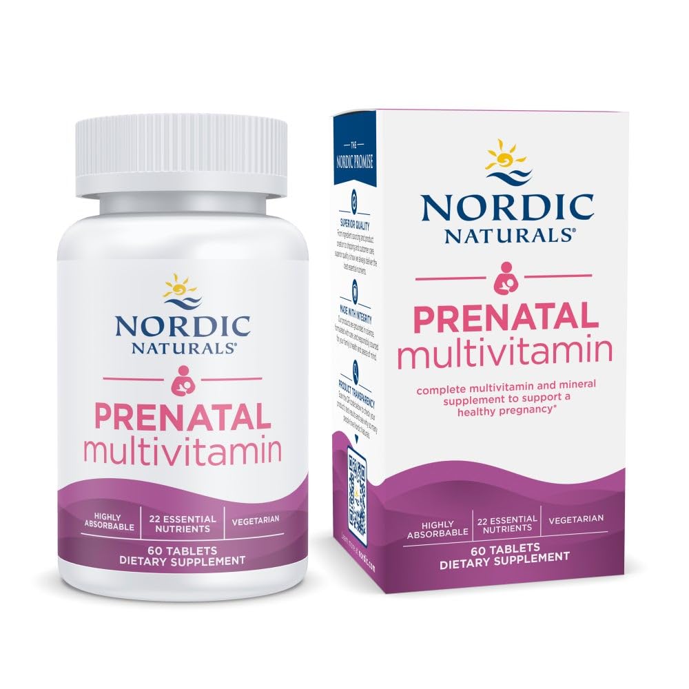 Nordic Naturals Prenatal Multivitamín pre ženy - denné vegetariánske prenatálne vitamíny - 22 Essential Nutrients, vrátane B6, folát, a železo - 60 tabliet - 30 Servivné služby