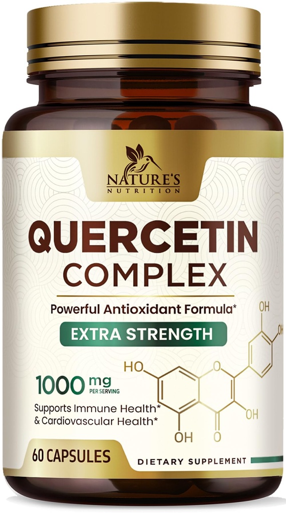 Quercetin Supplement 1000 mg - Prírodná, rastlina-základná podpora pre imunitné, bunkové, respiračné a sezónne zmeny - extra sila Quercetin Dihydrát zo Sophora Japonica - 60 Veggie Kapsule
