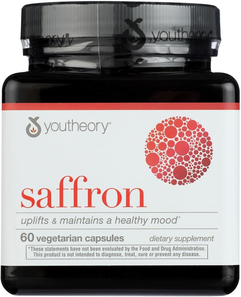 Youtheory Saffron Advanced Dietary Supplement, Výťahy Mood & Mental Focus, 60 kapsúl