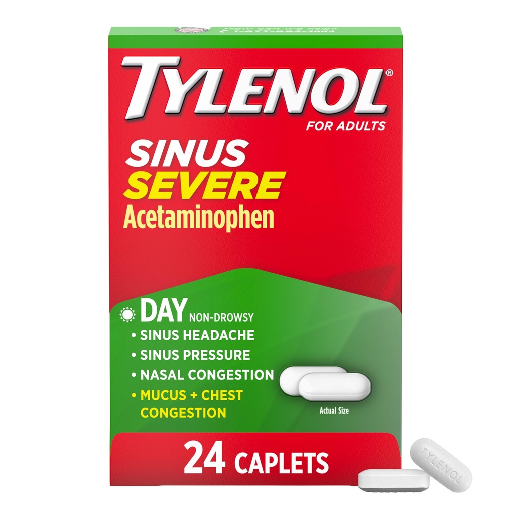 Tilenol Sinus Ťažká denná studená a chrípka Reliéfna medicína Kaplety, non-Drowsy Bolesť Reliever, Horúčka Redukcia očakávania & Dekongestant, Acetaminophen, Guaifenesin & Fenylefrín HCl, 24 ot