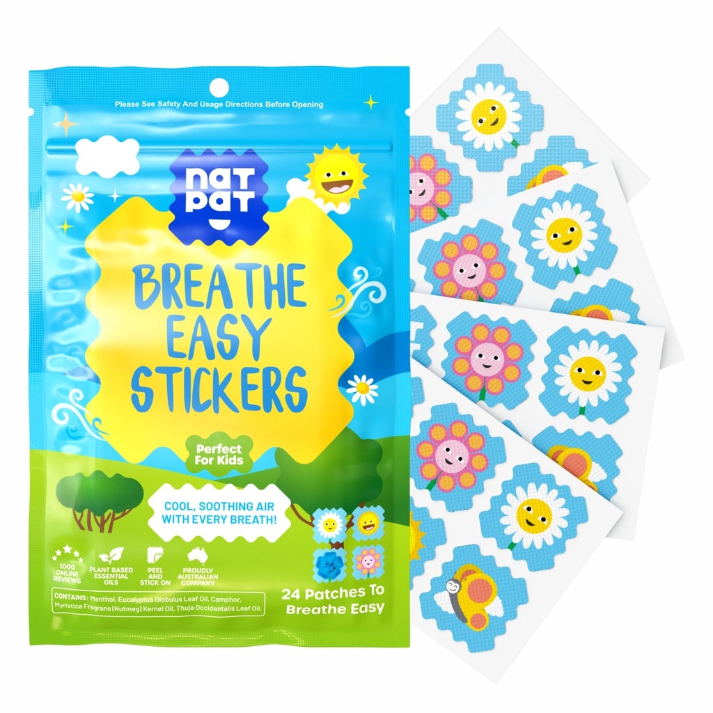 NATPAT Dýchanie Jednoduché lepidlá - Náladový patch pre deti a dospelých - All-Natural Cold and Alergy Relief for Congestion, Chemical and Drug Free - BuzzPatch Natural Patch (24 balenie)