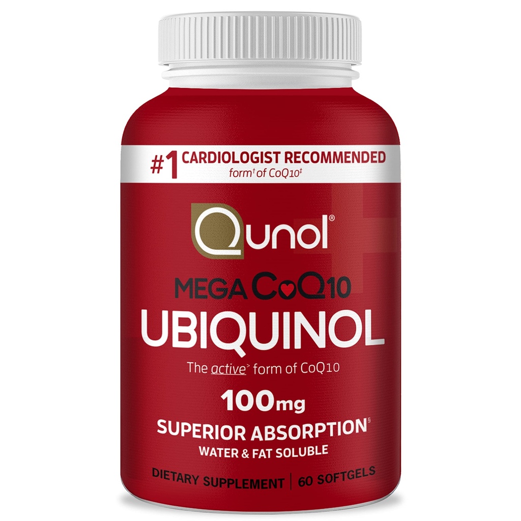 Qunol Ubichinol CoQ10 100mg Softgels, Mega Ubichinol 100mg - Superior Absorbcia - Aktívna forma koenzýmu Q10 pre zdravie srdca a zdravé hladiny krvného tlaku - 2 mesiace Zásobovanie - 60 Počet