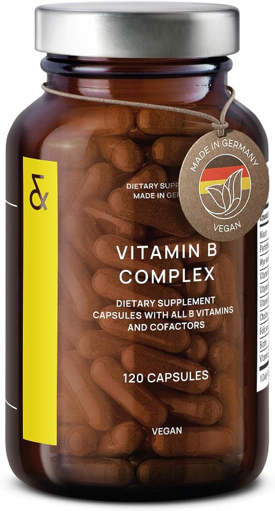 CLAV vitamín B komplex - 120 kapsúl - Všetky 8 B vitamíny s ko-faktormi Myo-Inozitol a cholín - podporuje energetický metabolizmus - Vegan - Made in Germany