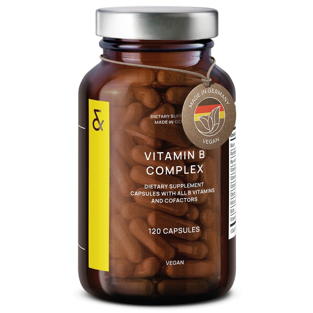 CLAV vitamín B komplex - 120 kapsúl - Všetky 8 B vitamíny s ko-faktormi Myo-Inozitol a cholín - podporuje energetický metabolizmus - Vegan - Made in Germany