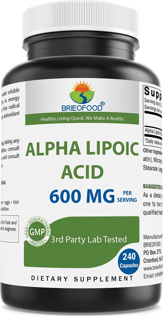 Brieofood Alpha Kyselina lipoová 600 mg na podanie - 240 kapsúl - Non- GMO, bez lepku