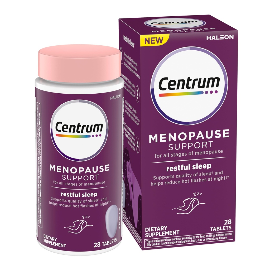 Centrum Restful Sleep Menopauza Podporné tablety, Dodatok s klinicky študované DailyZz a geniVida, 28 Počet