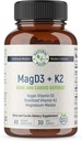 Malát horečnatý + vegánsky vitamín D3 + stabilizovaný vitamín K2, kompletný doplnok podpory pre bunkovú energiu, kardiovaskulárne, imunitné a metabolické zdravie a kostnú silu, 90 Veggie Caps