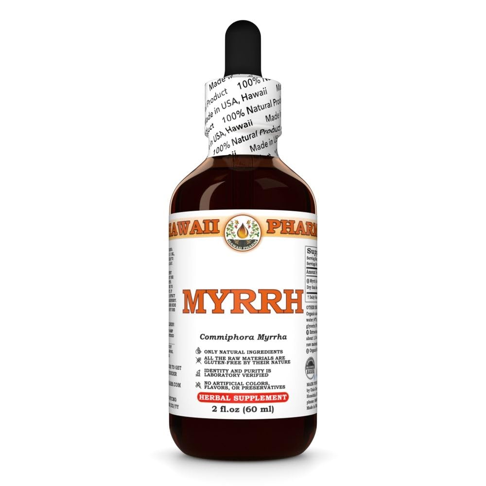Myrh Liquid Extract, Organic Myrh (Commiphora myrrha) Tincture Herbal Supplement, Hawaii Pharm, Made in USA, 2 fl.oz