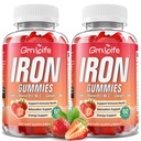 Železo Gummy pre ženy, mužov a deti, Sugar Free Iron Supplement s vápnikom, zinkom, folátom a vitamínom B12, C, B6 - pre budovanie krvi a podporu energie, anémia, jahod, 120 gróf