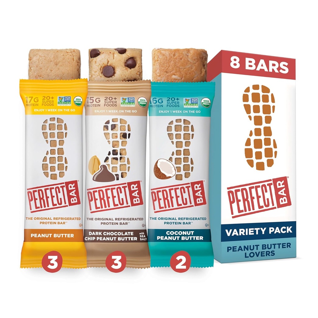 Perfect Bar Original Chladiace Protein Bar, Arašidové maslo Lover's Variety Bundle, 2.2 - 2.5 Ounce Bar, 8 Gróf