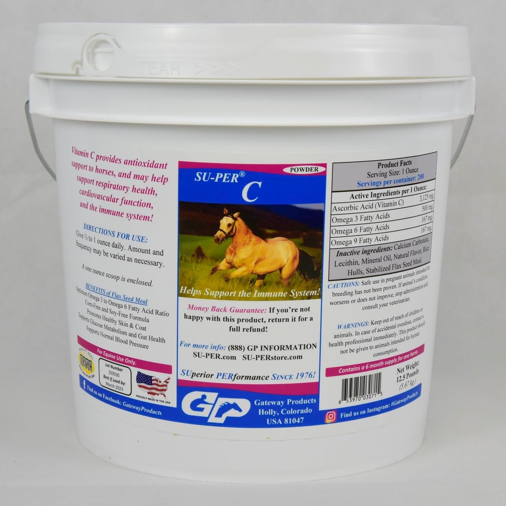 SU-PER C vitamín C pre kone - Konské antioxidanty a imunitná podpora doplnok - Konské vitamíny a minerály doplnok - 12.5 libra