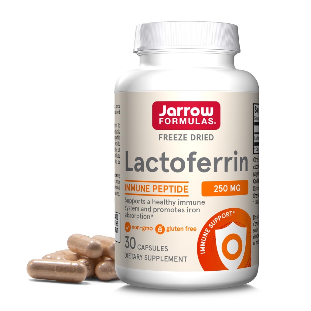 Jarrow Formula Lactoferrin 250 mg - Immune-Supporting Glycoprotein - for Healthy Immune System Support & Immune System Support and Iron Absorbtion - Freeed - Gluten Free - Non-GMO - 30 Kapsule (Servings)