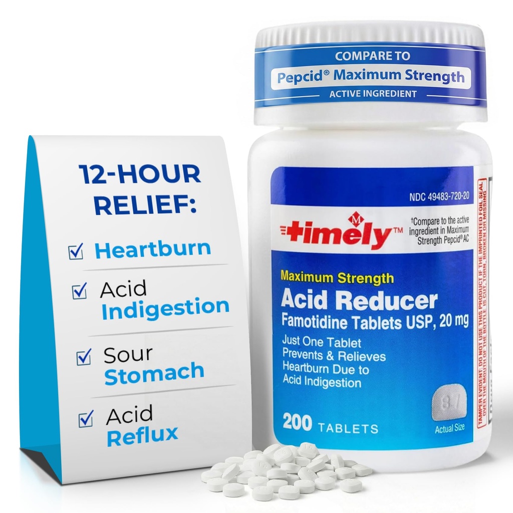 Včasné zníženie kyseliny Famotidín 20 mg - Anatcid Acid Reflux Medicine for Heartburn Relief and Acid Inardance Symptómy - 200 tabliet