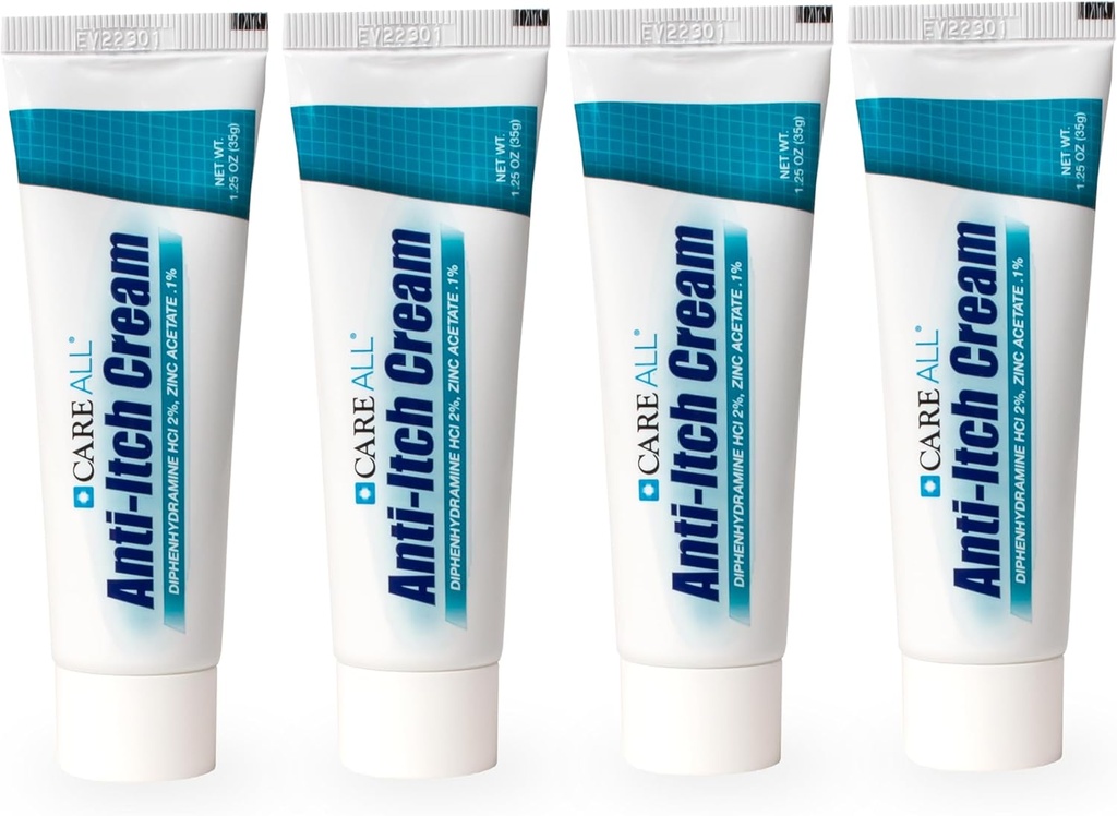 CareAll Anti-svrbiaci krém 1.25oz (4 balenia) Histamín Blokovanie, Difenhydramín HCI 2% Topické analgézie a zinok acetát 0,1% koža chráni proti dočasnej bolesti a svrbenie úľava od bežných vonkajších svrbení
