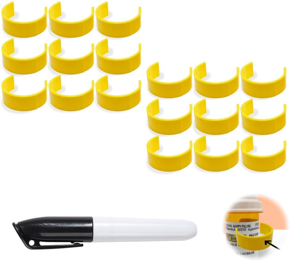 Klipy na fľašky s pilulkami, klipy na fľašu s liekom pre ľahkú identifikáciu liekov - balenie s označením, štítky (18ks)