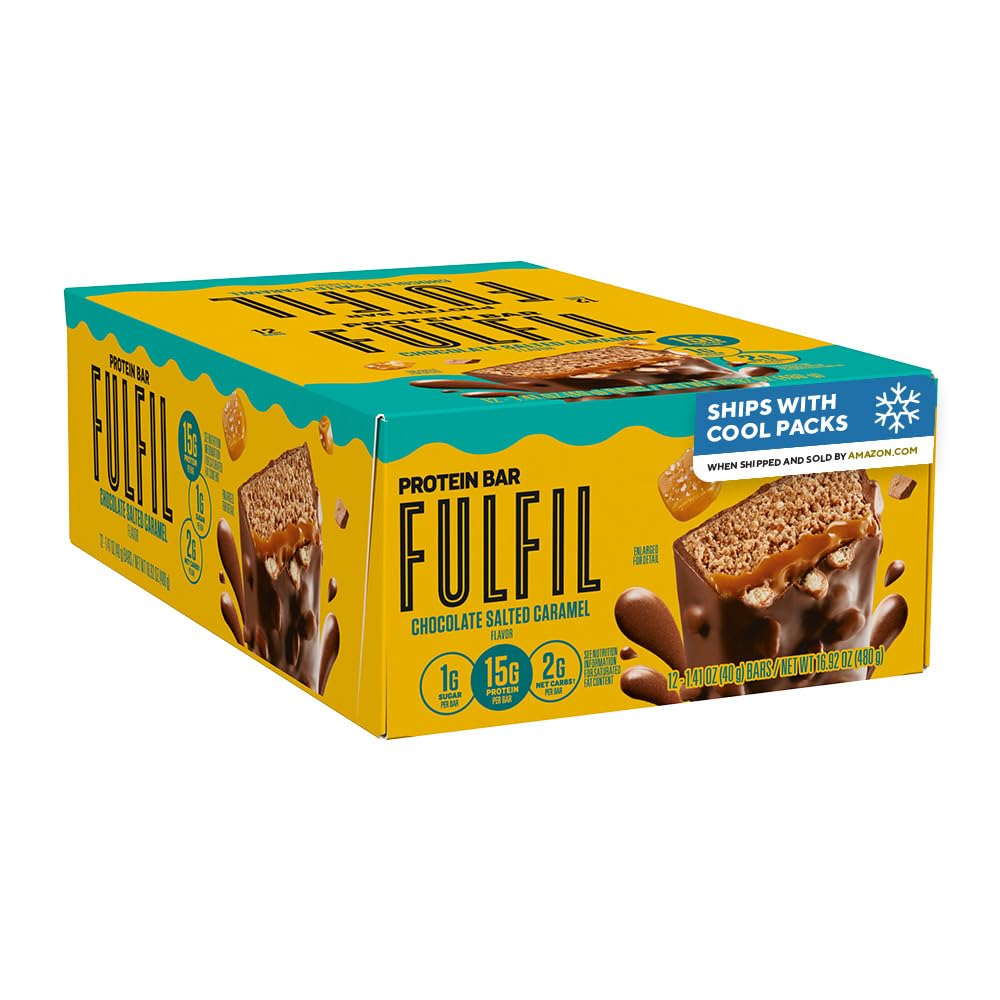 FULFIL Bielkoviny Snack Bary, Čokoládovo slané Karamel Ochutené, bez lepidla s 15g proteínu, Pantry Staples, 12 Počet