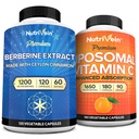 Nutrivein Premium Berberine & Lipozomálne vitamín C Supplement: High-Absorption Vitamín C Kapsule & Berberine Supplement Bundle for Imunity, Metabolizmus, & Balanced Well-Being