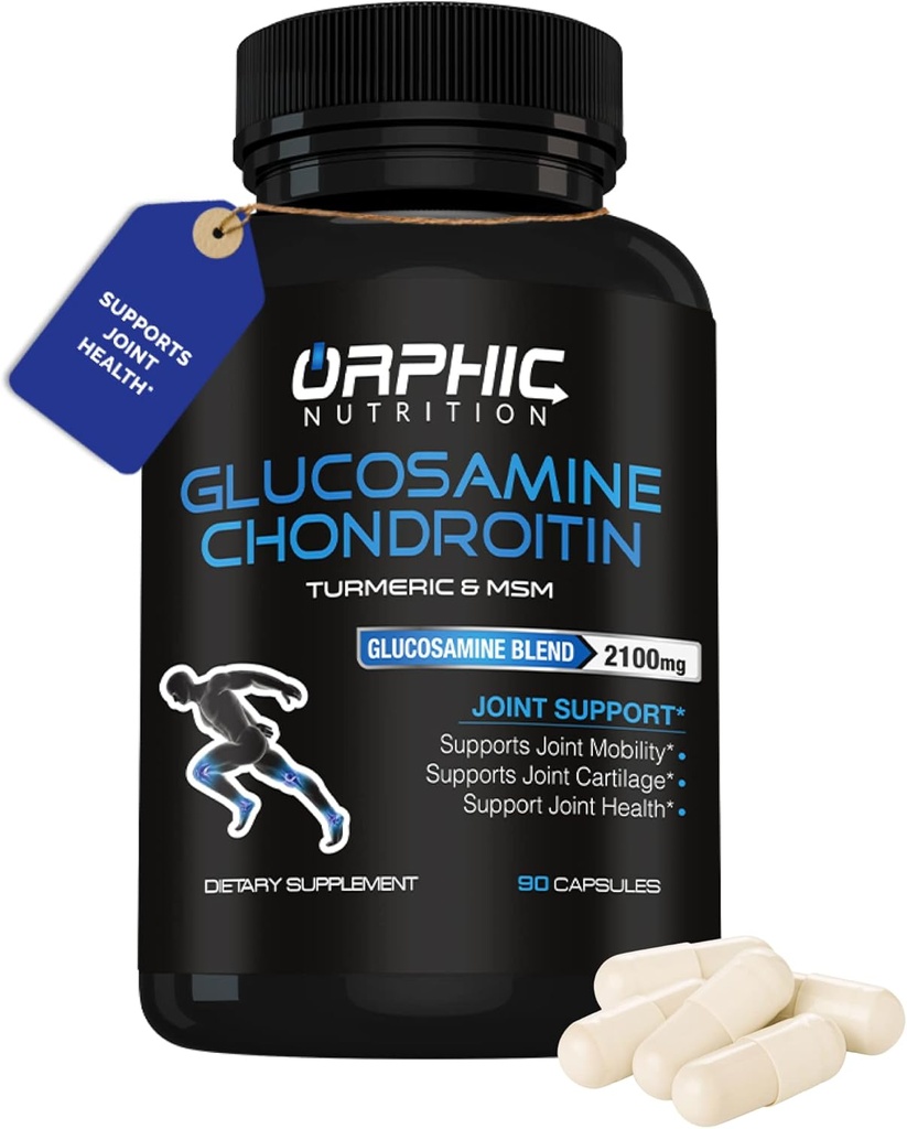 ORPHIC NUTRITION Glukozamín Chondroiting MSM 2100MG (90 Caps) - Joint Support Supplement for Men & Women* - Supports Joint Cartilage & Mobility