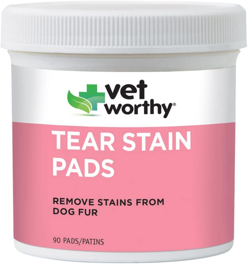 Vet Worthy Tear Stain Pads for Dogs - Riešenie Sakeed Pads - Odstráňte sfarbenie z Ps Fur - Jemné a bezpečné - 90 Pads.
