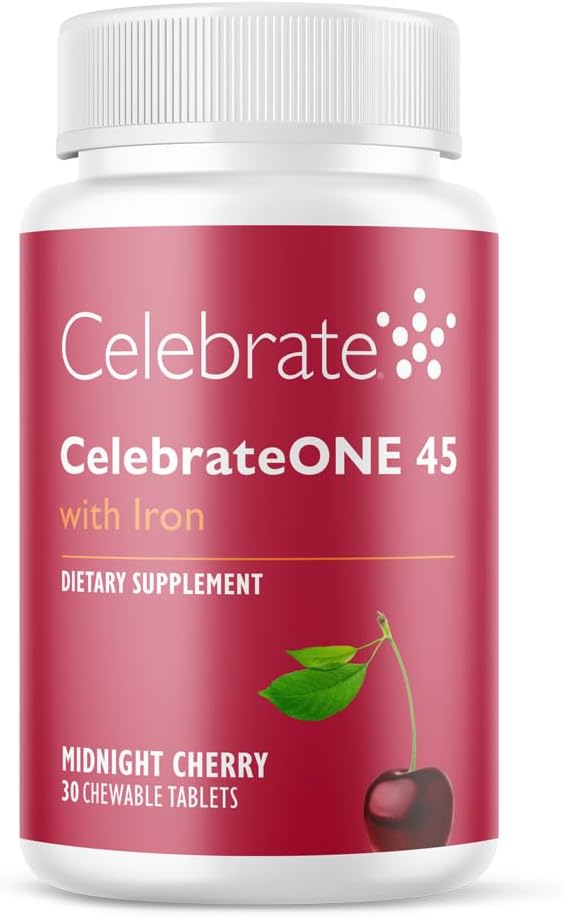 Oslavujte vitamíny CelebrateONE 45 žuvačky, 45 mg Železo - raz denne Bariatrický multivitamín, esenciálne vitamíny a minerály - Gastrektómia Gastrektómia Gapass & Sleeve Supplement - Cherry (30 tabliet)