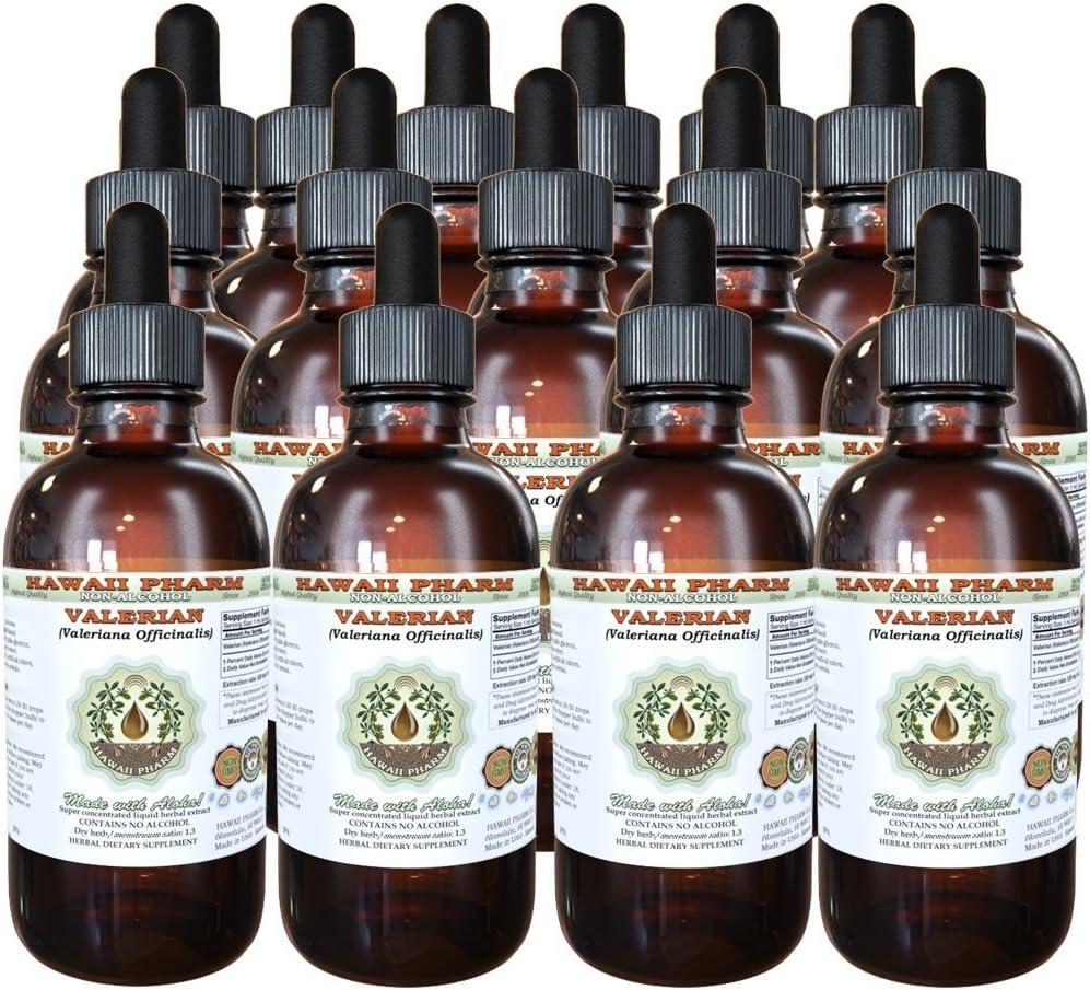Valerián tekutý extrakt bez obsahu alkoholu, organický Valerián (Valeriana Officinalis) sušený koreňový glycerit prírodný bylinný doplnok, Hawaii Pharm, USA 15x4 fl.oz