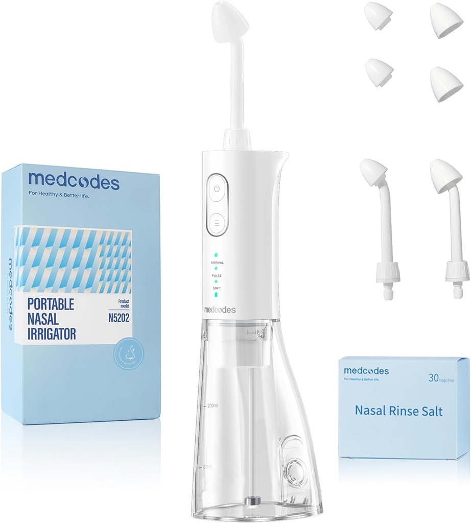 Neti Pot Sinus Rinsing, Cordless Nasal Irrigation System Nasal Rinse Bottle Cleaner Machine, Electric Sinus Rinse System Kit for Sinus Relief & Nasal Care 30 Salt Pods (Large)