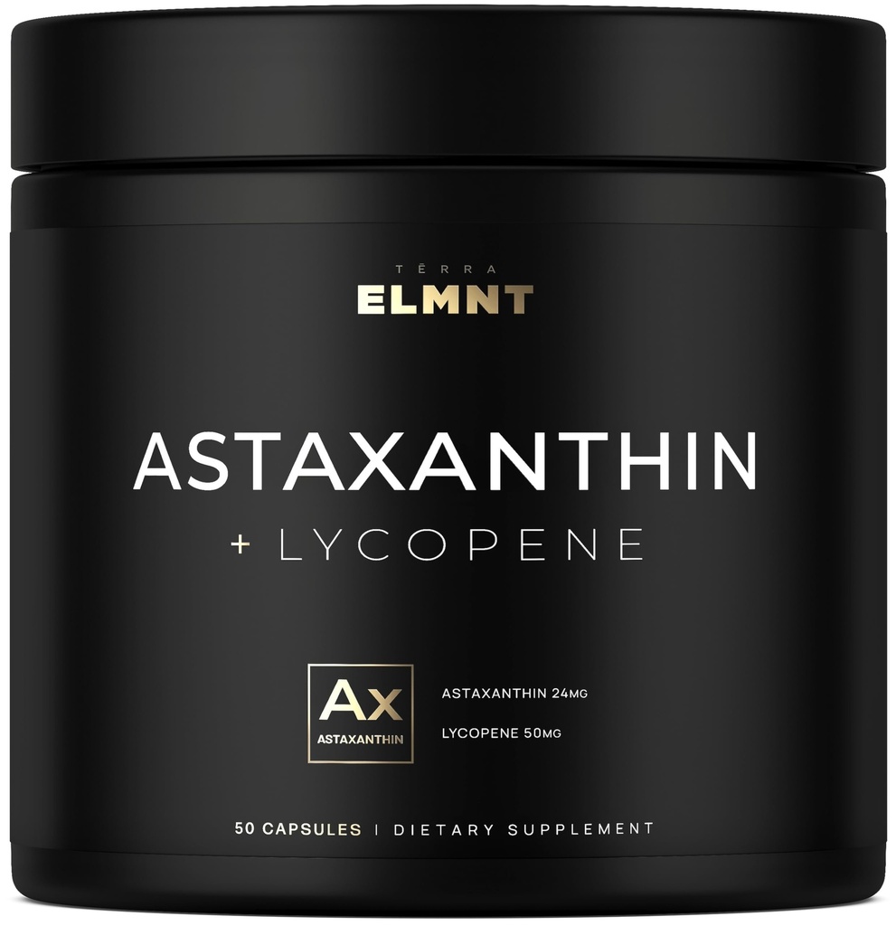 Astaxantín 24 mg + Lykopén 50 mg Klinická sila Karotenoidy Skin Supplement w. 100% Natural from MicroAlgae - Best Astaxantin Supplements for Skin Health & Pigmentation - Astaxantina