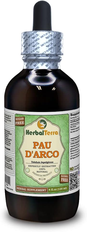 PAU d'arco (Tabebuia Impetiginosa) Glycerit, sušená kôra bez obsahu alkoholu, tekutý extrakt (názov brad: bylinný terra, hrdo vyrobené v USA) 4 fl.oz (120 ml)